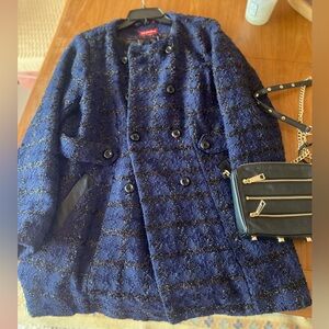 New 🍾Festive holiday tweed, blue and faux leather coat purchase from target